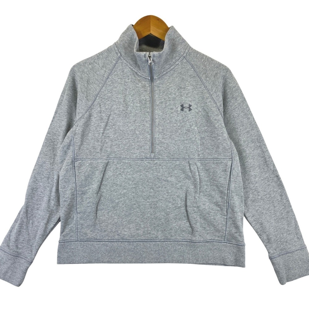 Under Armour Loose 1/4 Zip Fleece Sweatshirt Mens M Gray Kangaroo Pocket Sporty